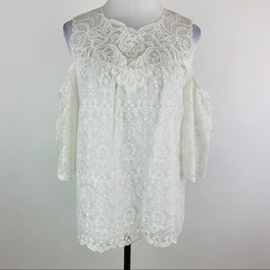 Kobi Halperin White Lace Cold Shoulder Top Small